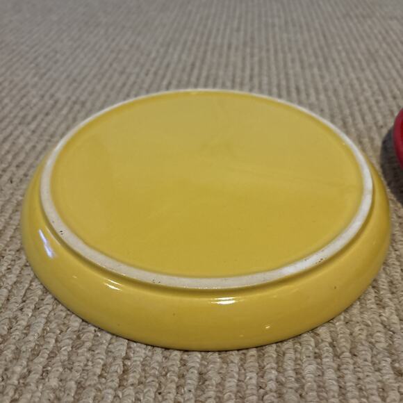 Vintage Gerz Mid Century Divided RED Stoneware Fondue Plate Set OF 3 - Picture 6 of 7